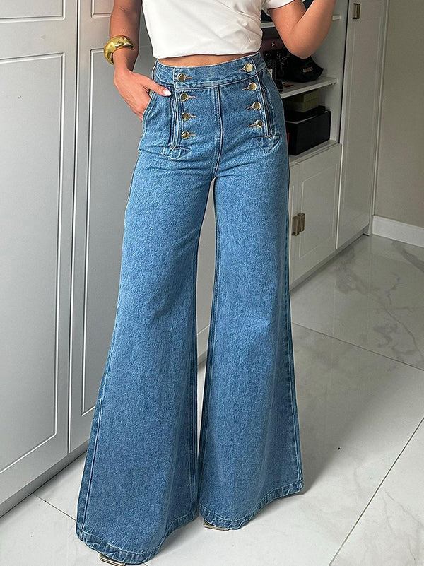 Jeans Larghi a Vita Alta e Gamba Larga con bottoni e divise ⭐️