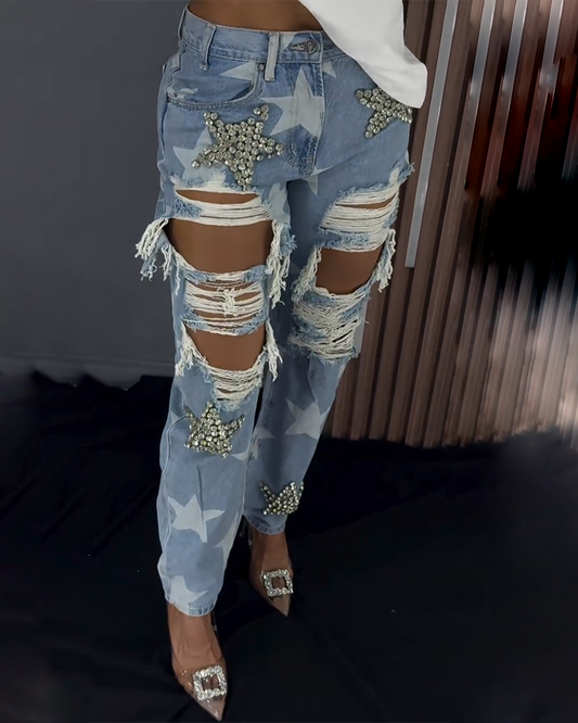 Diamond Star™️| I Jeans che Raccontano Chi Sei -  Con Strappo Leggero e Ornamenti ⭐️