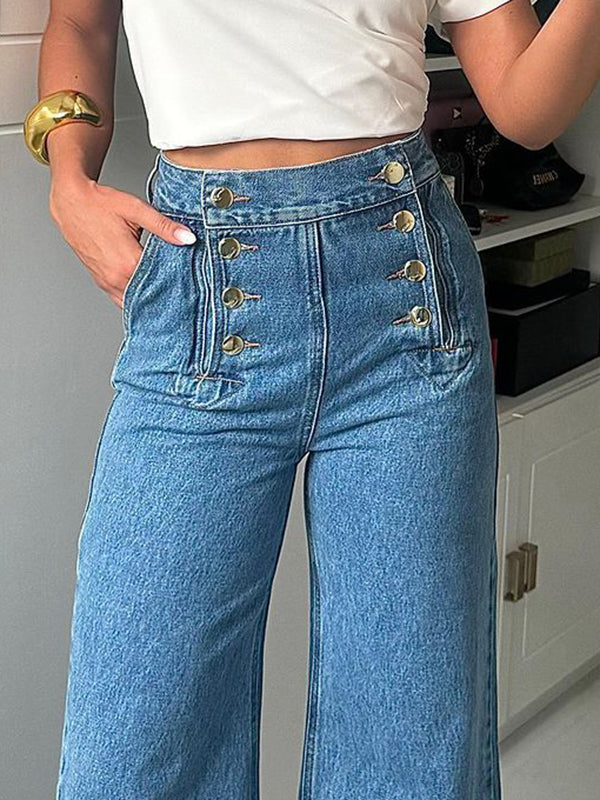 Jeans Larghi a Vita Alta e Gamba Larga con bottoni e divise ⭐️